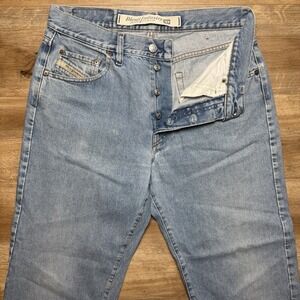 Diesel Jeans Men 31x28 Blue Straight Leg Made Italy Cotton Button Fly Hemmed 28"